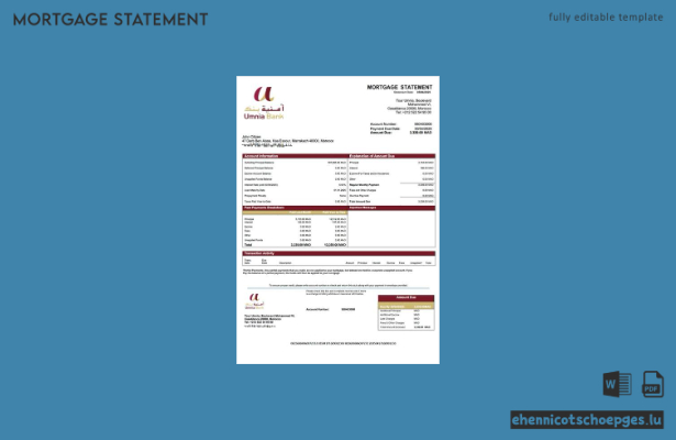 Morokommanische Umnia Bank Hypothekenabrechnung Word- und PDF-Beispielvorschau